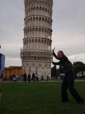 Look! I'm holding up the leaning tower of PISA! And I'm making a really stupid face!